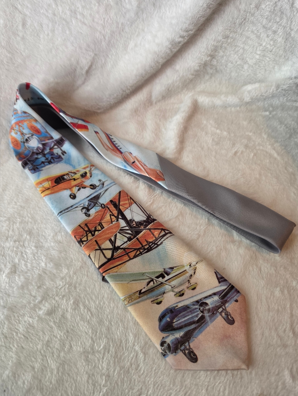 Vintage Ralph Marlin Vintage Airplane Silk Tie Blue Sky USA Aviation Necktie